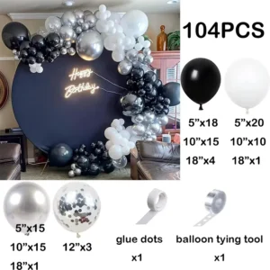 Black White Balloons Garland Metal Silver Balloon Arch Kit 18th Birthday Party