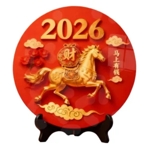 Horse Year Decorative Paintings Ornament Round Good Luck Desktop Ornament Woode