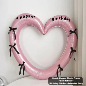 Happy Birthday Heart Photo Frame Balloon with Bowknot Stickers Girlsfriend Birt