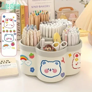 Large Capacity Desk Accessories 306 ° Rotation Cute Pen Holder Stationery Organ