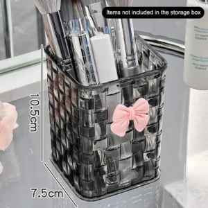 Desktop Pen Holder And Storage Box, Featuring A Bow Decoration And Storage Bask